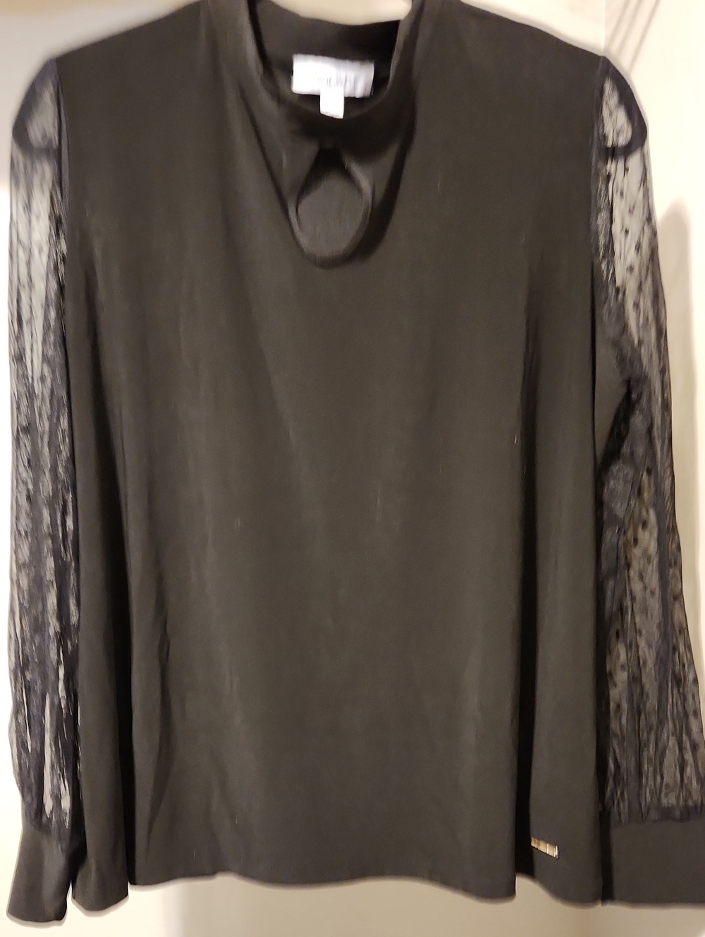Nine West Black Long-Sleeve Top with Lace Sleeves